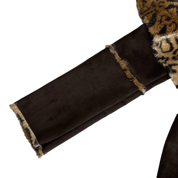 DOLCE CABO Leopard Print Brown Faux Fur Mobwife Waterfall Open Jacket S EUC - Picture 10 of 16
